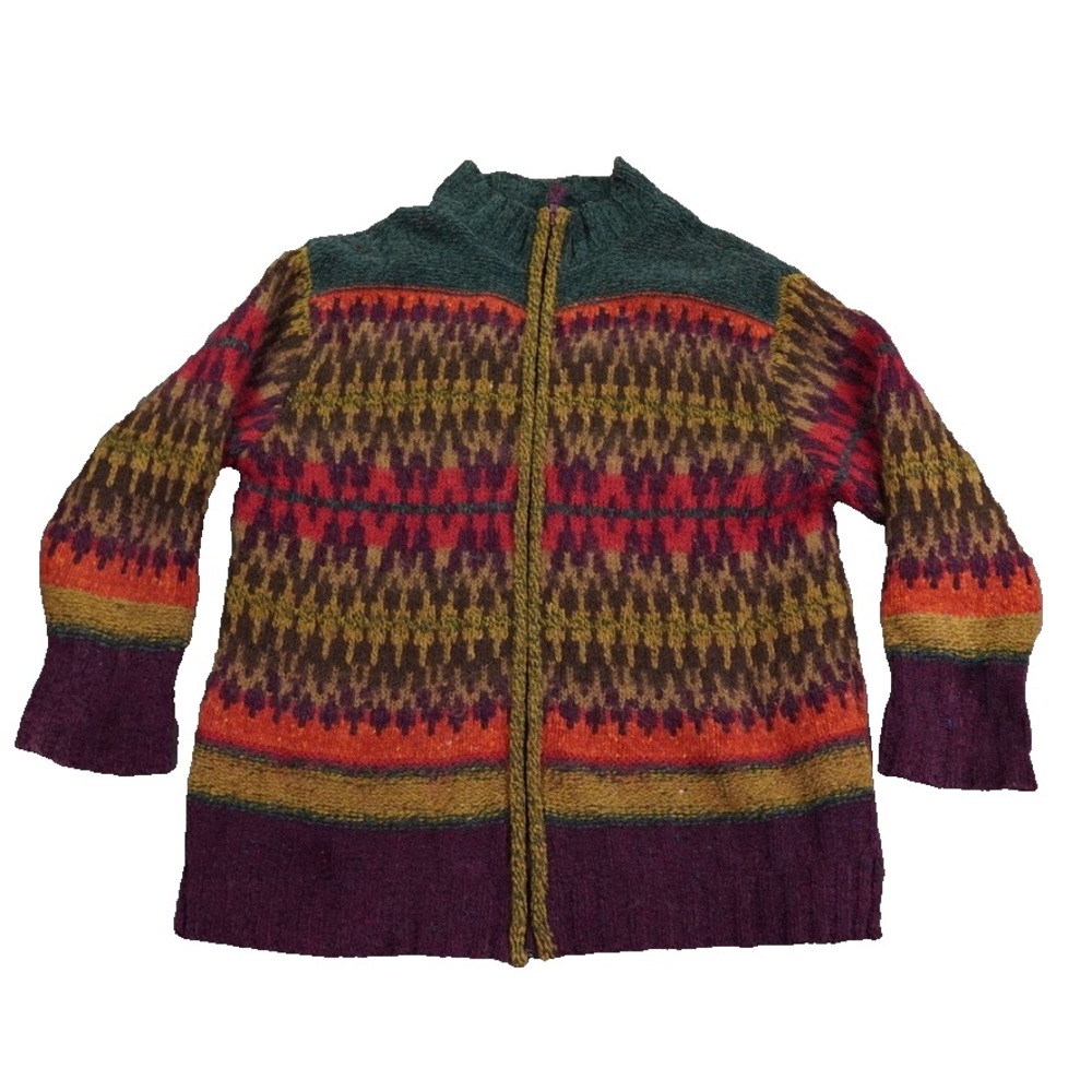 VTG Susan Bristol Ltd Fair Isle Wool Blend Cardigan Sweater L Hong Kong Lined